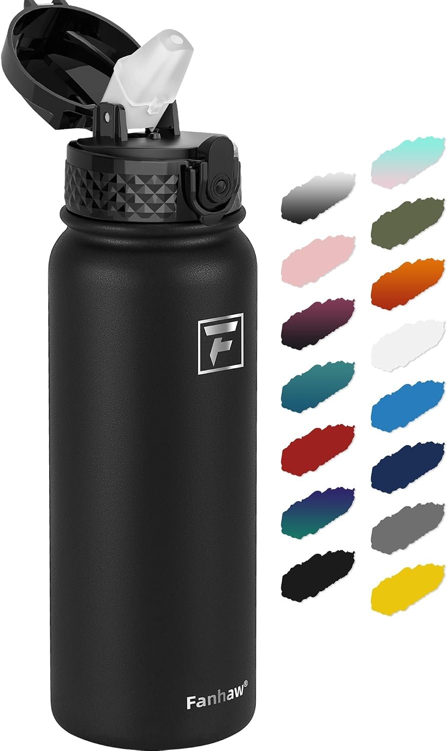 Fanhaw 20oz Kids Stainless Steel Water Bottle with Straw Lid, Black