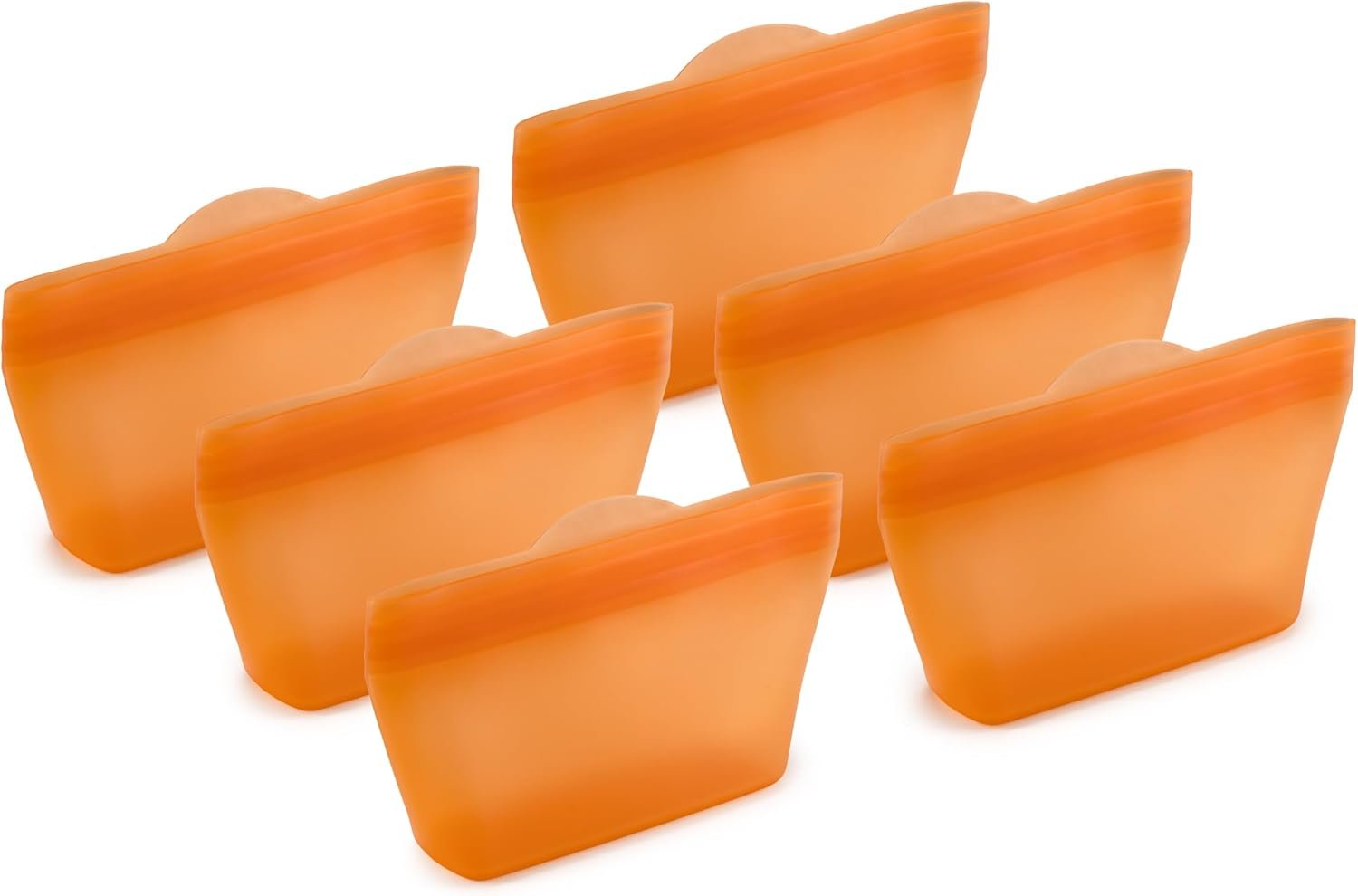 Home Logic Reusable Snack Bags – Set of 6 Firecracker Orange Silicone Freezer Bags, Airtight Leak Resistant Reusable Zip Bags for Kitchen Home Food Prep, Microwave & Sous Vide Safe