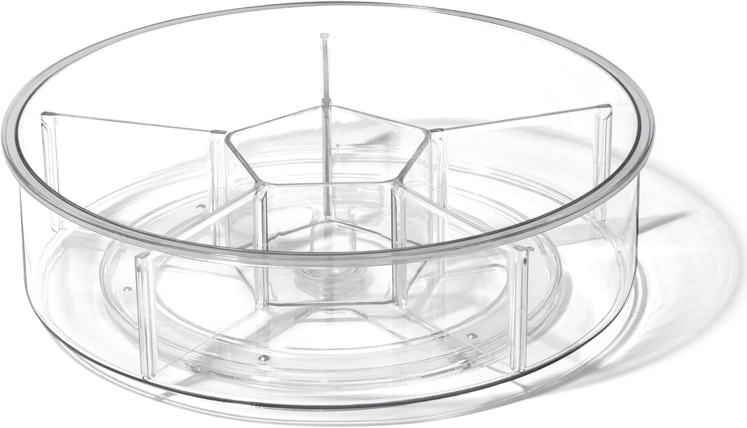 BINO Plastic Round Turntable Organizer with 6 Compartments – Clear | Spinning Divided Turntable Container | Rotating Organizer Storage for Bottle Condiments Fridge Kitchen Counter Pantry Bathroom