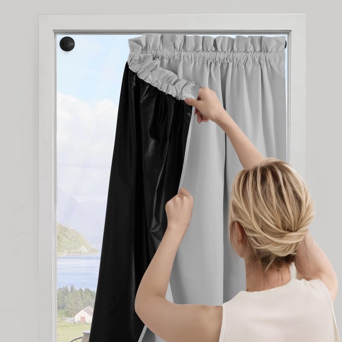 NICETOWN 100% Blackout Portable Curtains with Suction Cups, Lightweight Travel Curtains Easy to Catch & Install Window Treatments Thermal Insulated Blinds for Baby/Bedroom, 1 Panel, W52 x L118