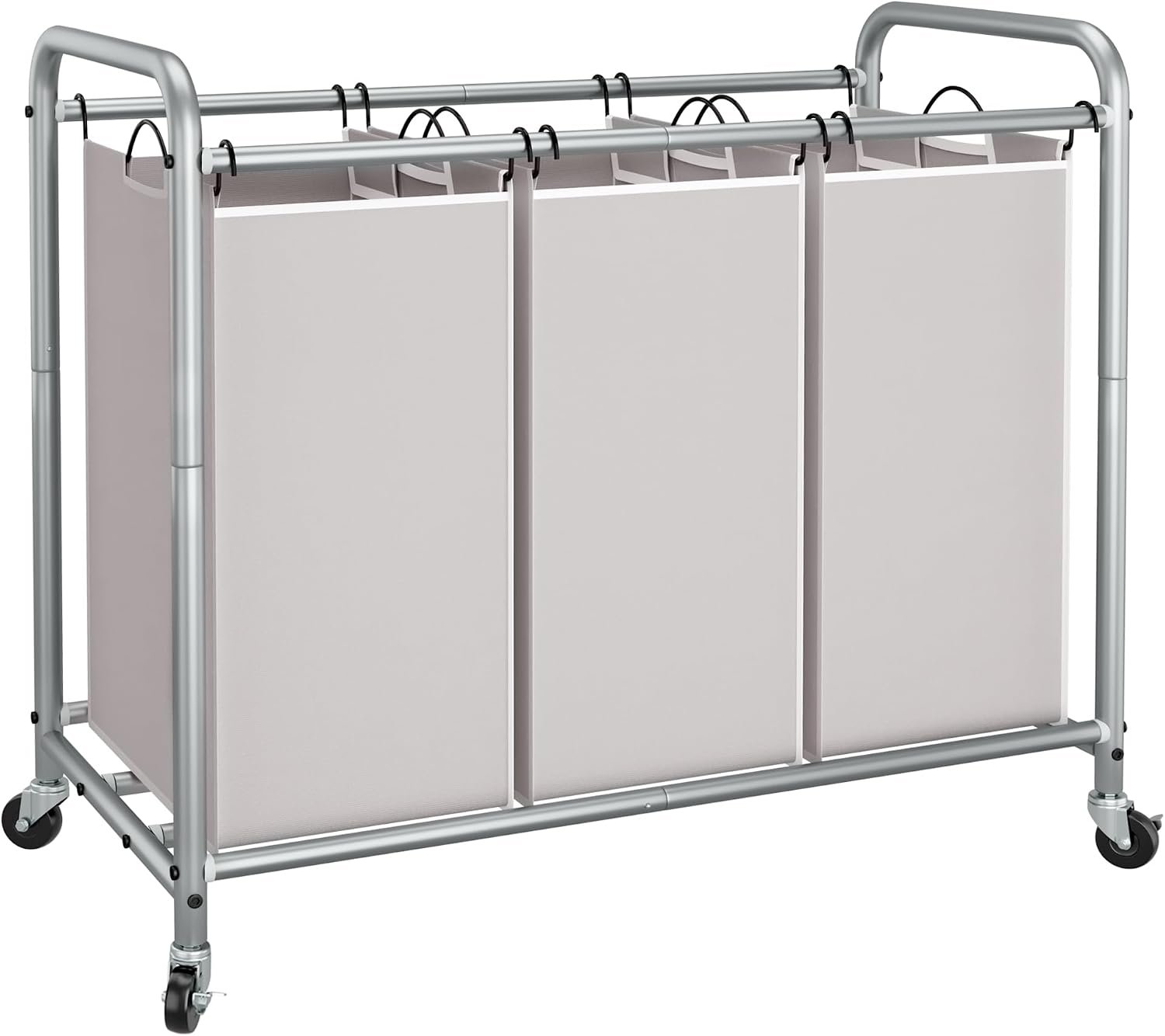 STORAGE MANIAC 3 Section Laundry Sorter, 35.6 Gal (135 L) Laundry Hamper Cart with Heavy Duty Rolling Lockable Wheels and Removable Bags, Clothes Organizer Basket Separator Hamper, Gray