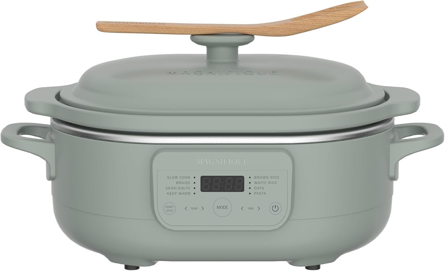 4 Quart Claypot Slow Cooker, 8-in-1 Multi Cooker with Flexible Programming, Removable Crock, Nonstick, Oven Safe Pot to 450°F, Olive