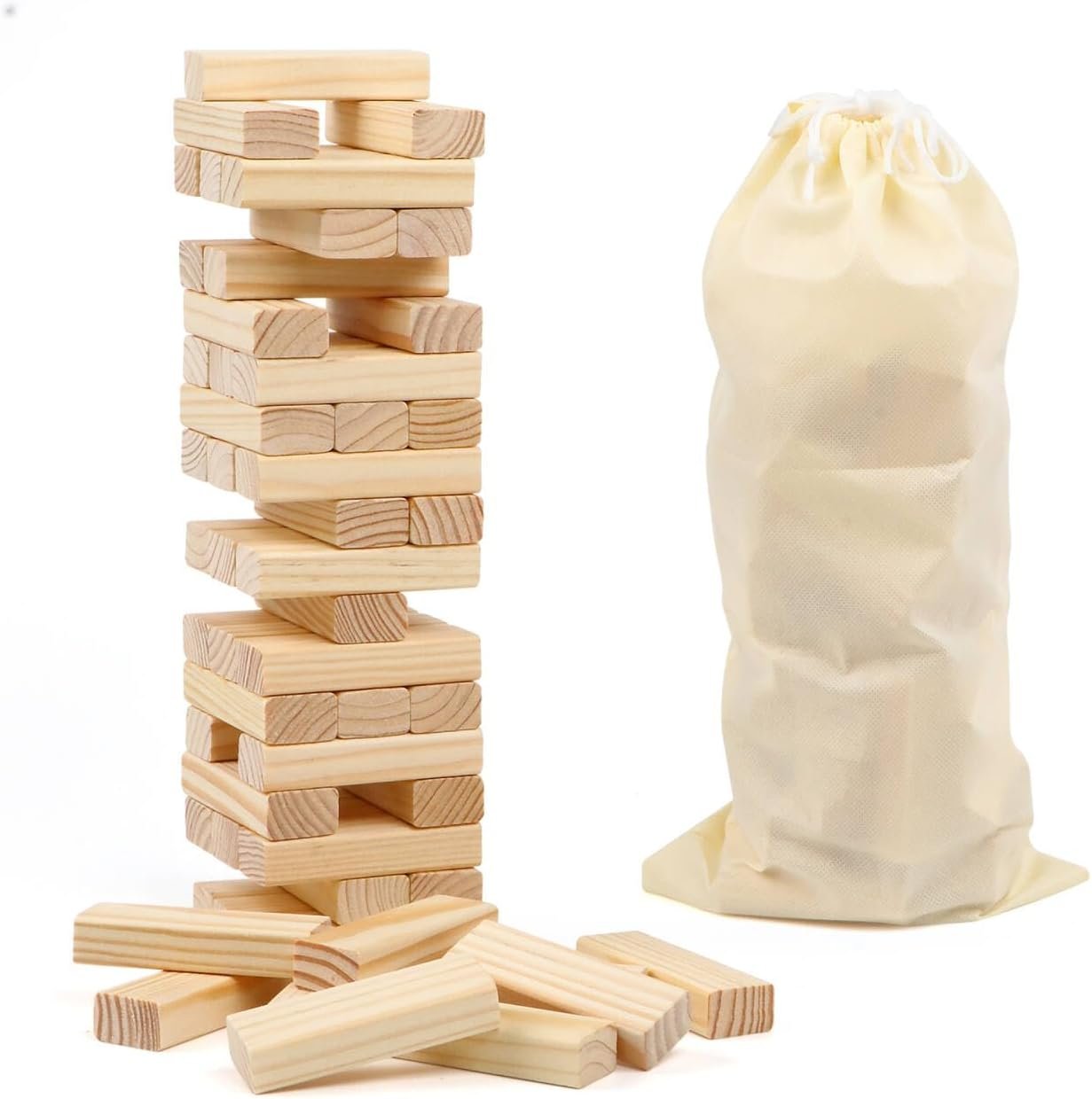 54PCS Classic Block Stacking Tumbling Tower Game with Storage Bag