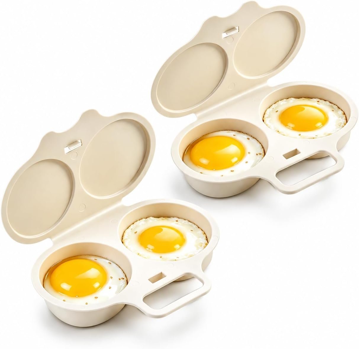Dual Cavity Microwave Egg Poacher, 2027 New Egg Cooker Microwave (White-2pcs)