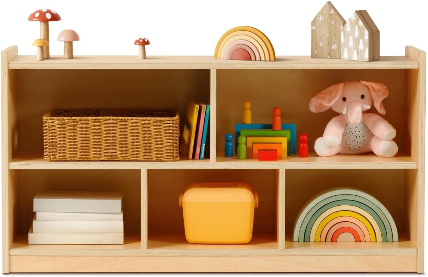 OOOK Montessori Shelf 5-Section Wood Storage Cabinet, Montessori Toy Shelf