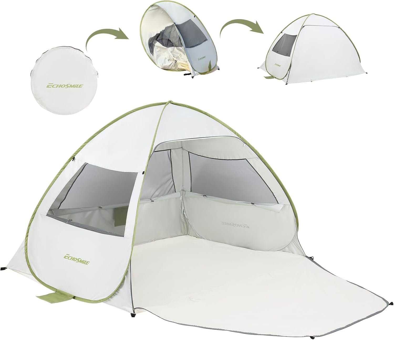 EchoSmile Pop Up Tent for 4 Person Family, Beach Tent Sun Shelter with UPF 50+ UV Protection & Waterproof, Lightweight & Easy Automatic Setup Portable Cabana for Outdoor Travel (Green)
