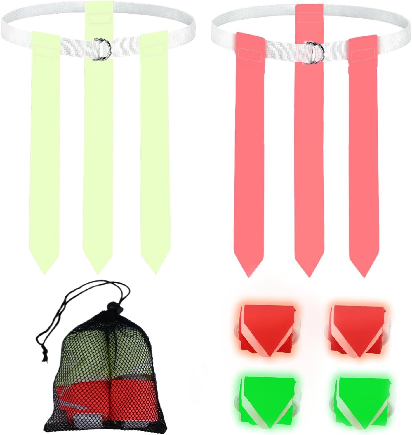 Glow in the Dark Flag Football Belts Set: 4 Adjustable Belts 12 Football Flags, Easy Tear-Away Design, Football Gear for Kid Youth Adult, Perfect for Camping Yard Beach Games, Glow Party Accessories