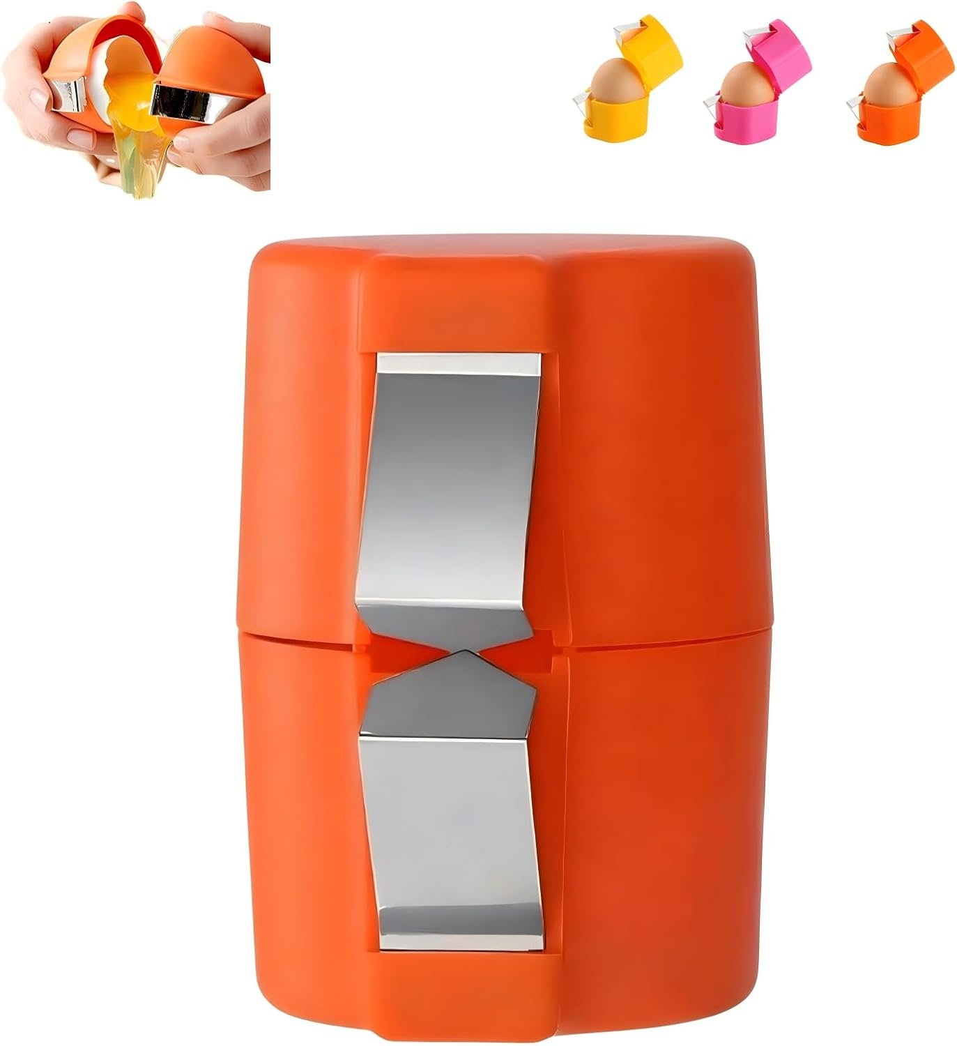 Egg Shell Opener, 2026 Upgraded Stainless Steel Egg Cracker Tool, Multifunctional Egg Separator for Raw & Hard-Boiled Eggs, Portable Kitchen Gadget for Easy Peeling & Separating (Orange)