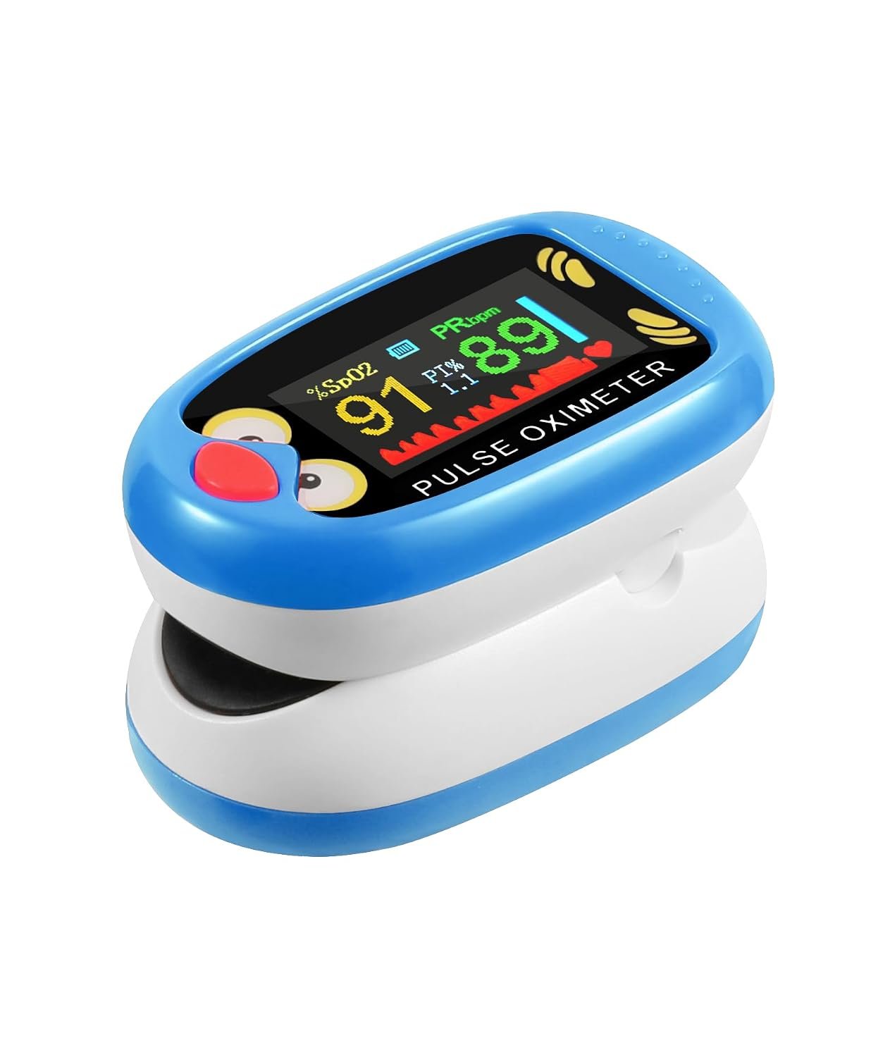Fingertip Oximeter for Small Fingers, USB-C Rechargeable, Cute Cartoon Design, Estimated SpO2 & Pulse Reference Readings, Sports & Aviation Use Only (Blue)