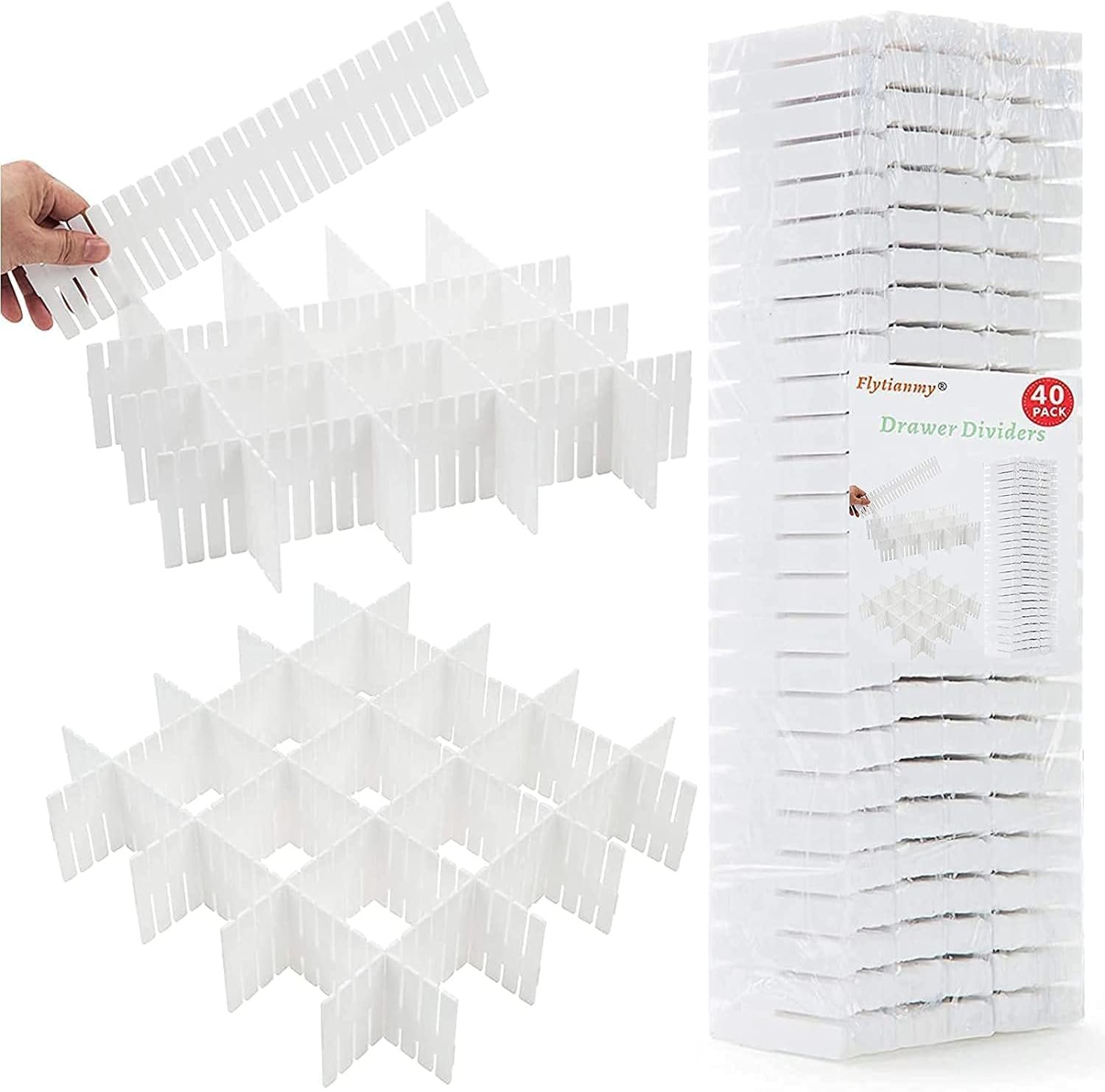 40Pcs Drawer Dividers, Adjustable Drawer Organizer for Socks, Underwear, Makeup, Can Help Tidy Kitchen, Bedroom, Dresser White
