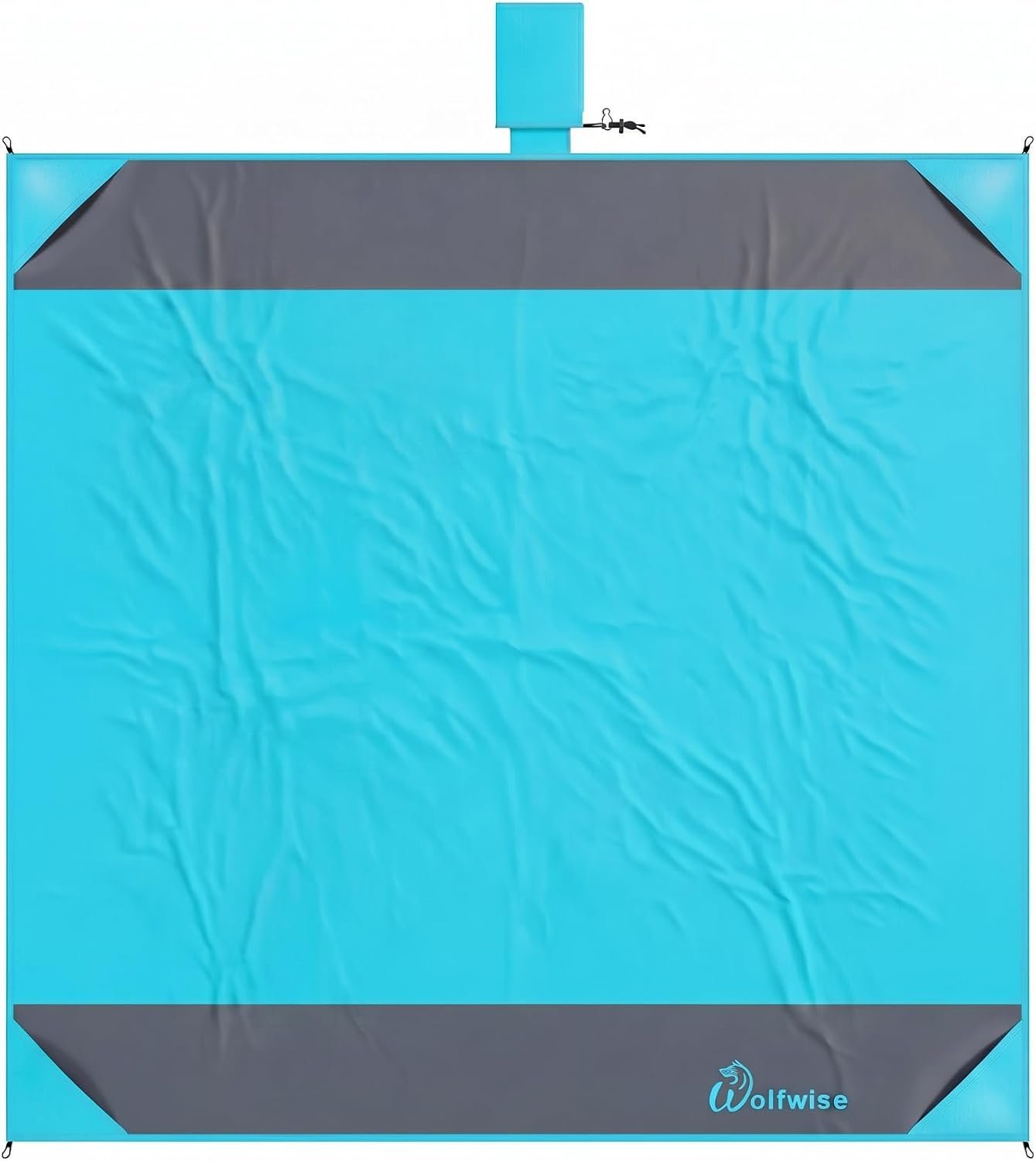 Wolfwise 78″ × 81″ XXL Beach Blanket, Waterproof & Sandproof Picnic Mat with 4 Sand Pockets & 4 Stakes, Windproof Outdoor Camping Beach Mat, Lightweight, Fits 4 People, Blue