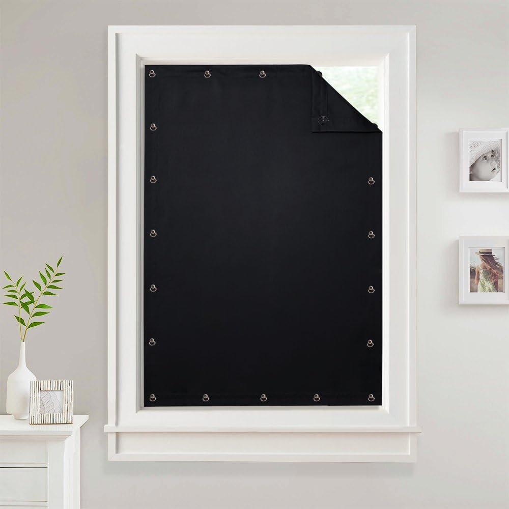 NICETOWN Temporary Blackout Curtains with Suction Cups, Adjustable Blackout Window Shades, Light Blocking Thermal Insulated Drapes for Bedroom, Office, Dorm Room, Black, W51 x L78 inches, 1 Panel