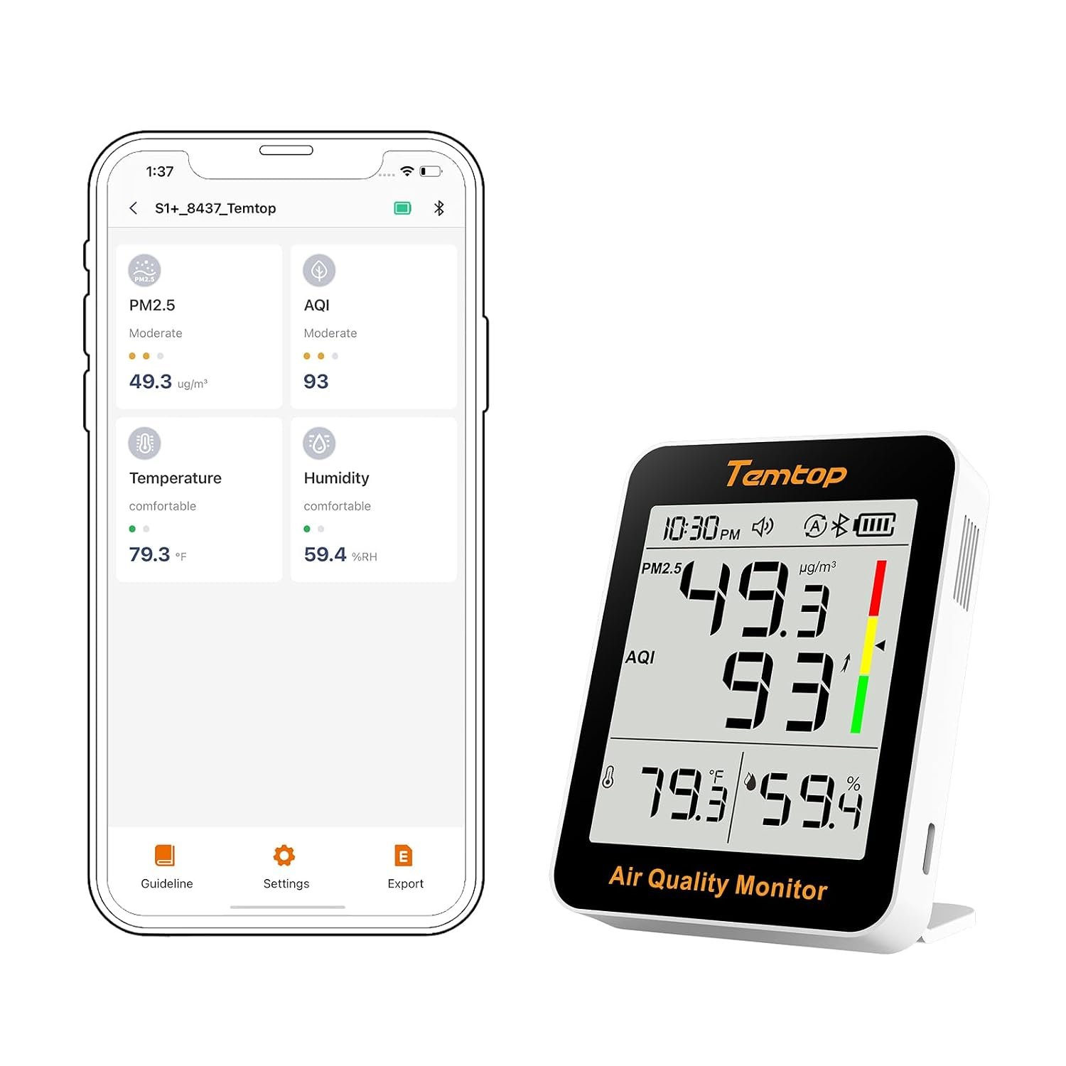 Temtop S1+ Smart Air Quality Monitor with Indoor Thermometer Hygrometer