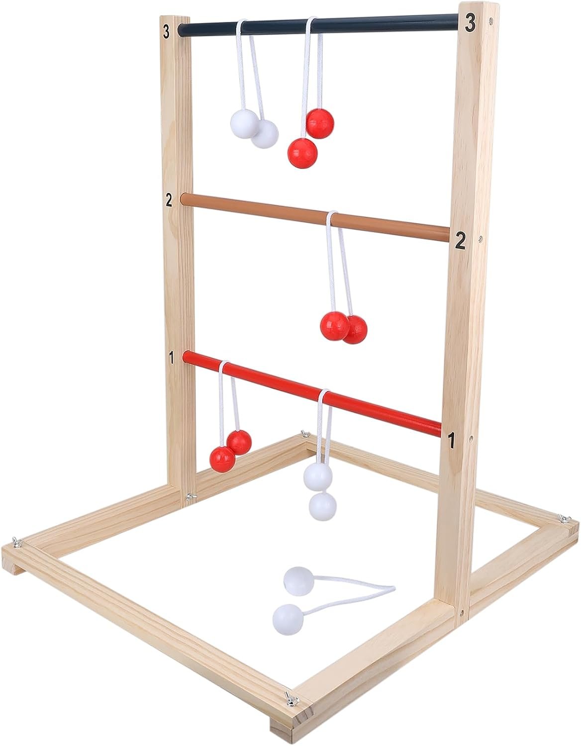 GOTHINK Wooden Ladder Toss Game Set – Finished Wood Toss Set with Ladder Ball Bolos – Indoor & Outdoor Game for Kids & Adults