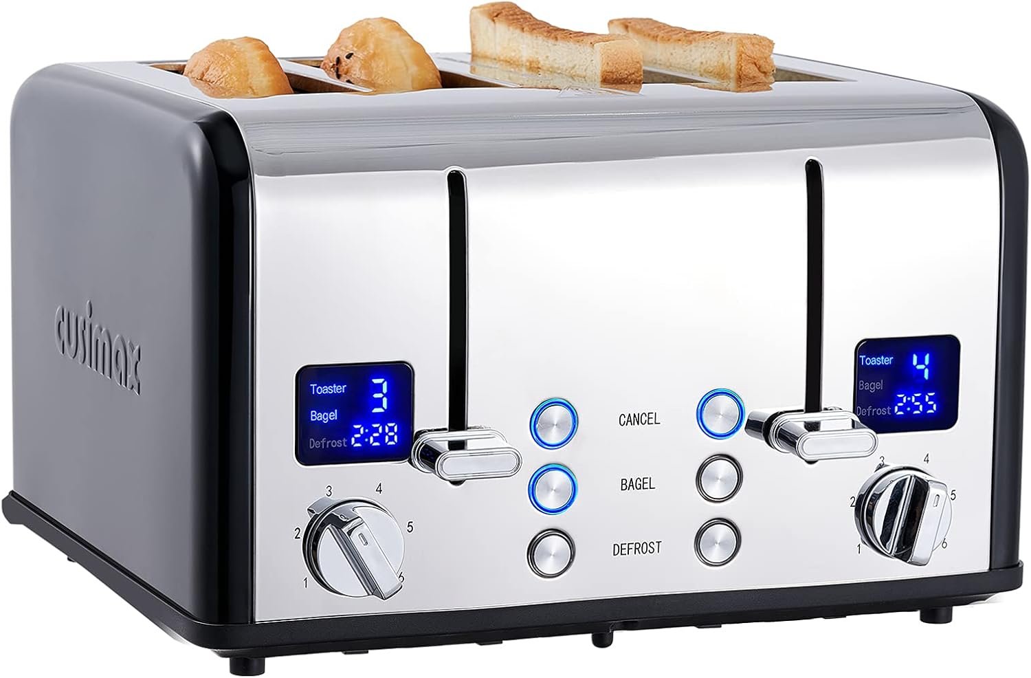 CUSIMAX 4 Slice Stainless Steel Toaster with Digital Display, Black