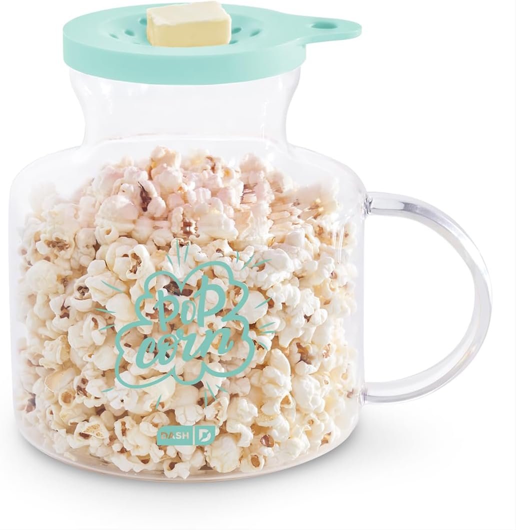 Dash Microwave Popcorn Popper – Convenient Popcorn Maker with Butter-Melting Silicone Lid – Easy to Use & Quick Cleanup – Aqua