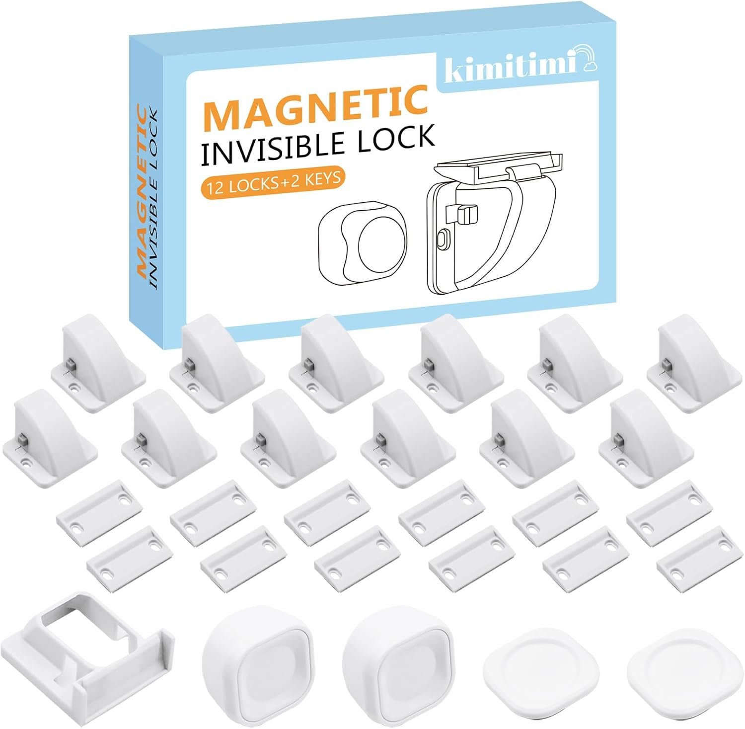 12 Pack Magnetic Cabinet Locks Baby Proofing – Child Safety Cabinet Latch Locks with Adhesive, No Drill or Tools Installation, for Cabinets Drawers Doors