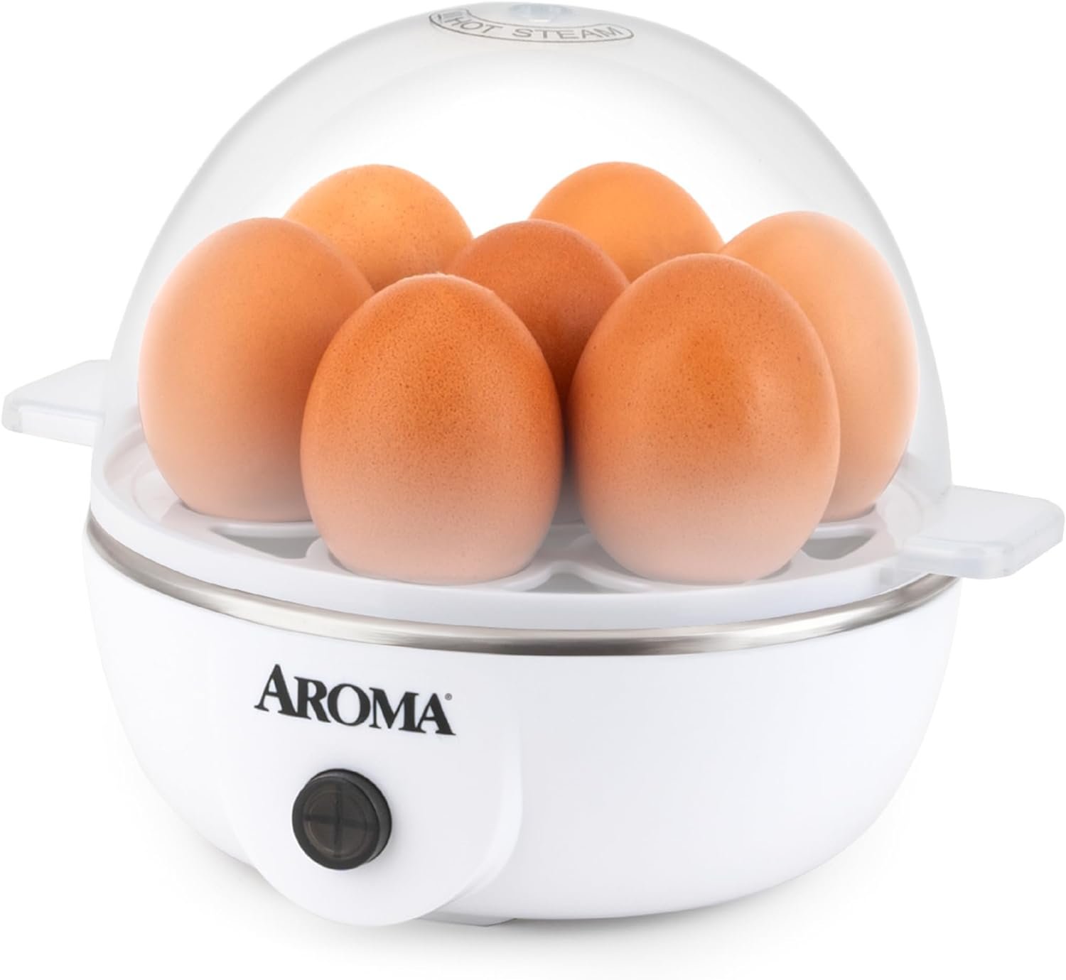 AROMA® Overly Easy Egg Cooker, Steamer, and Electric Egg Poacher | XL Capacity Egg Steamer Fits 7 Eggs, White