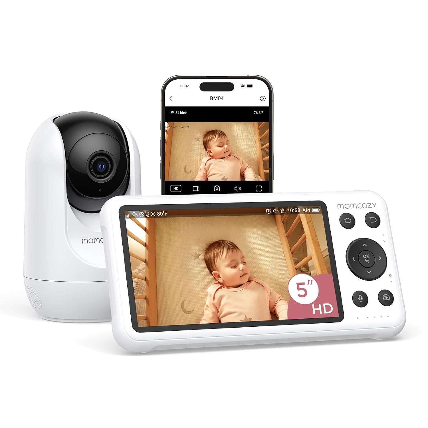Momcozy Smart WiFi Baby Monitor with Camera and Audio,5″ 1080P & Wall Mount
