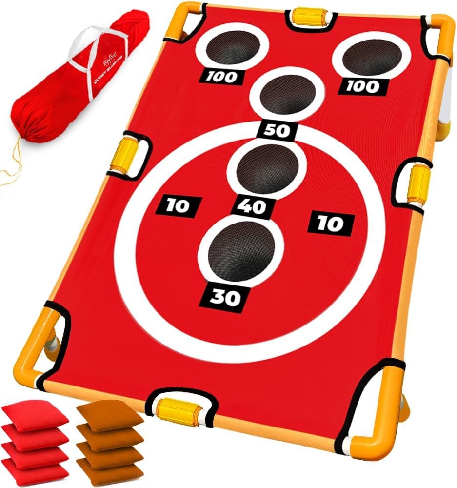 Swooc Games – Coney Island Toss™ – Arcade Style Cornhole Board Set w/Carrying Case & 15+ Games – Corn Hole Games for Adults – Kids Bean Bag Toss Game – Kids Cornhole Set w/Bags – Outdoor Yard Games