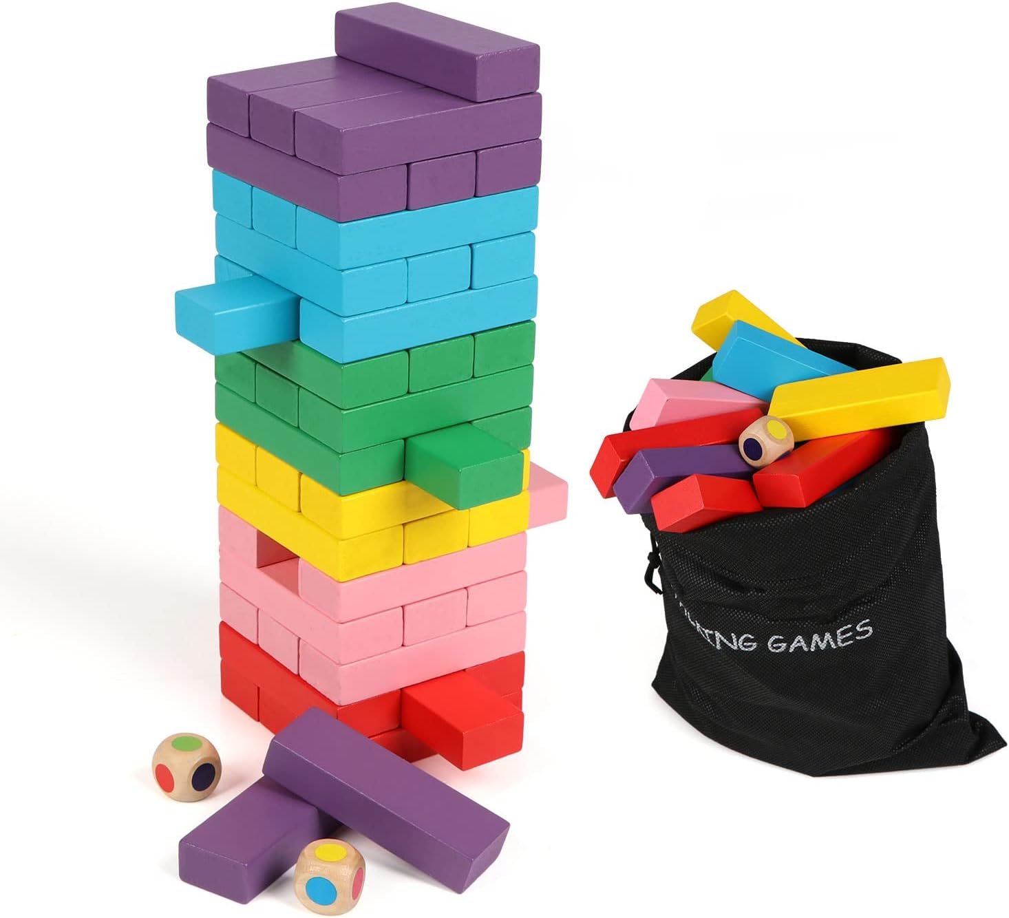 Wooden Blocks Stacking Games 48PCS Tumbling Tower for Kids Families