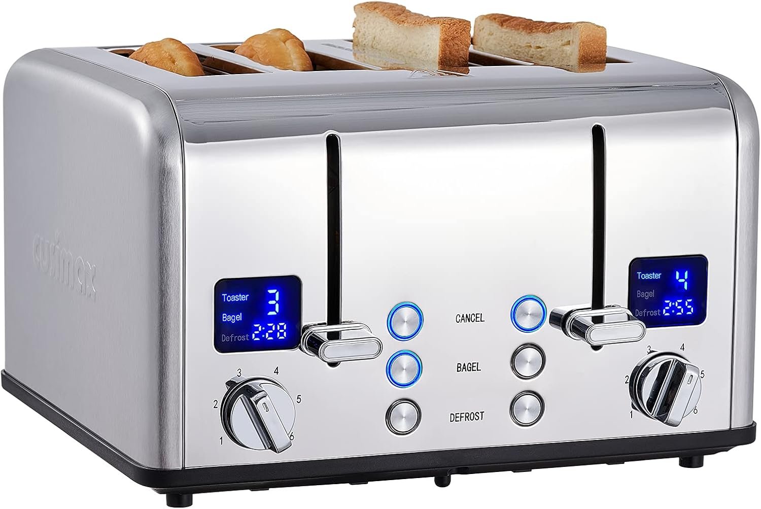 CUSIMAX 4 Slice Stainless Steel Toaster with Digital Display, Silver