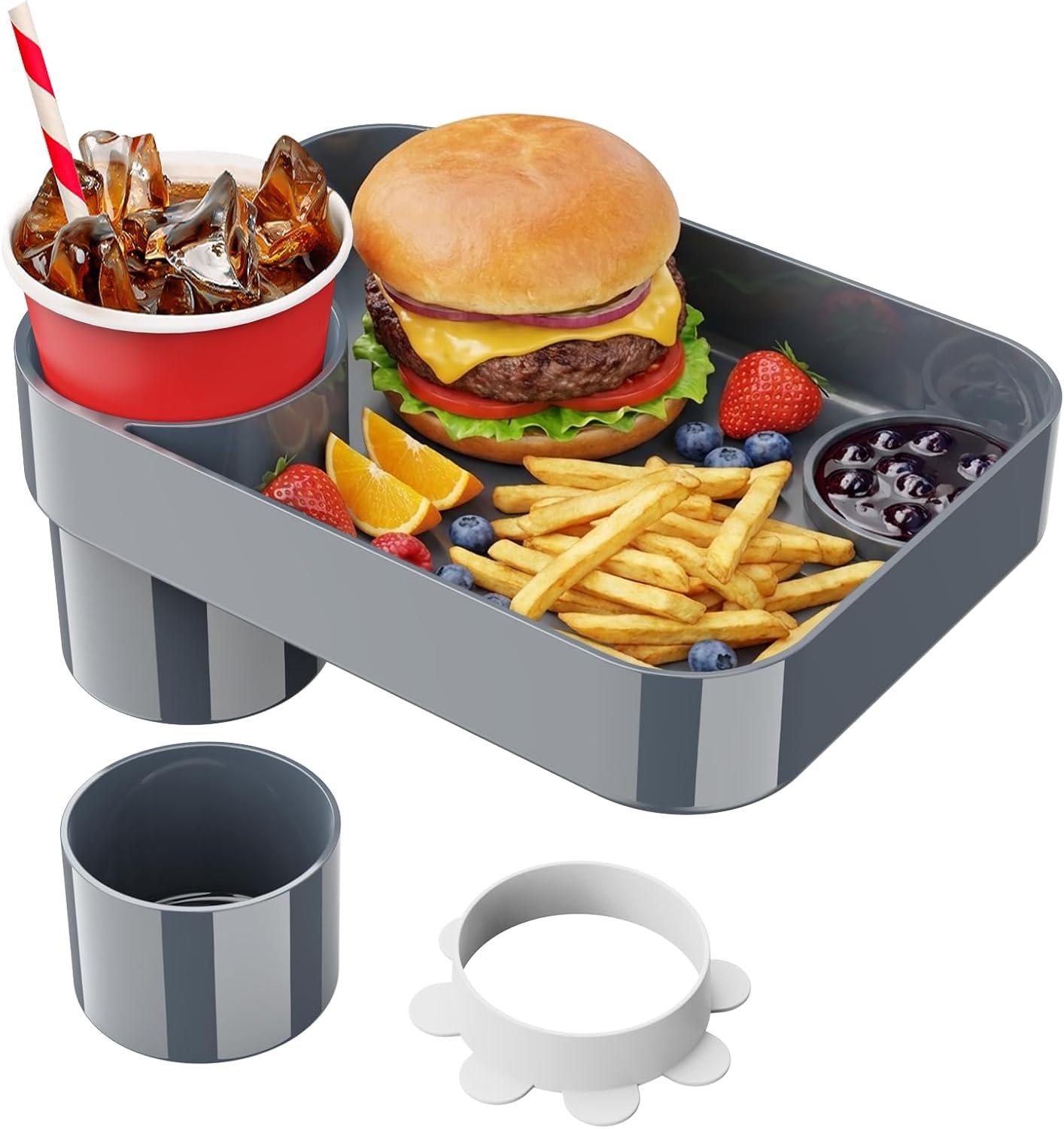 1-Pack Square Car Seat Cup Holder Snack Tray for Kids, Dark Gray