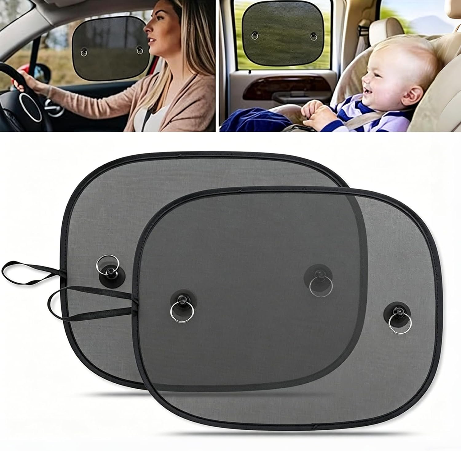 2 Pack Car Sun Shade, 17″x14″ Double Layer Mesh Window Shades for Baby, Glare Shield and UV Rays Protection for Kids/Adults/Pets, Universal Car Side Window Screen with Suction Cups