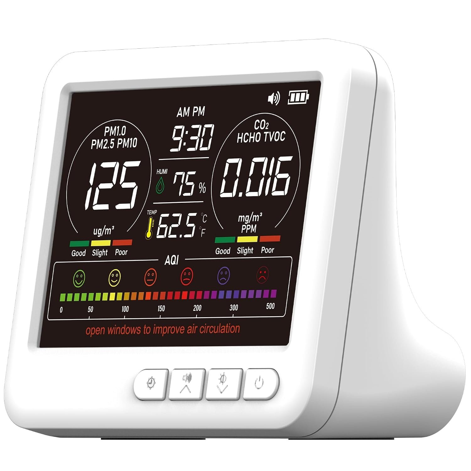16-in-1 Comprehensive Indoor Air Quality Monitor, High Accuracy Multi-Index Air Tester Equipped with HD Real-Time Color Screen, Portable Air Quality Meter for Bedroom, Home, Office, Vehicle, School