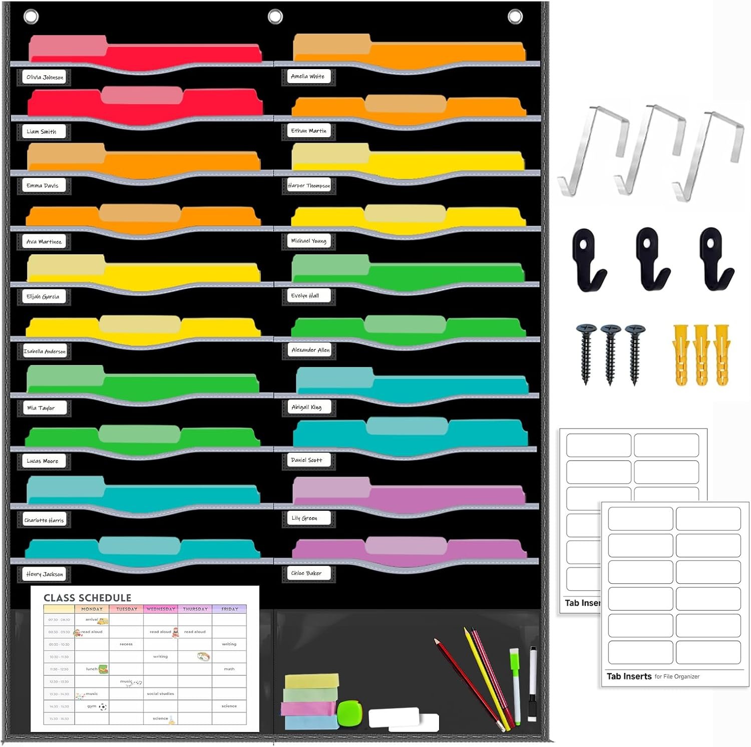 ALSLEA 22 Pockets Hanging Wall File Organizer for Legal/ Letter Size Paper, Over the Door Organizer, 31¾” x 45½” Pocket Chart for Classroom, Office, Warehouse, Home Use with 24 Name Tags & 6 Hooks