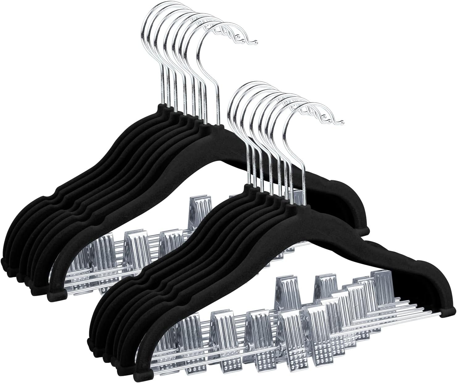 ManGotree 11.8 Inch Baby Velvet Hangers with Movable Clips 16 Pack Black