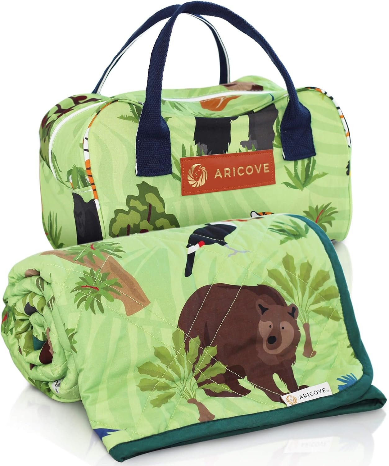 Aricove Kids Weighted Blanket, 5 lb, 36×48 inches, Small Size, Soft Cotton, Machine Washable, Green/Jungle Animals
