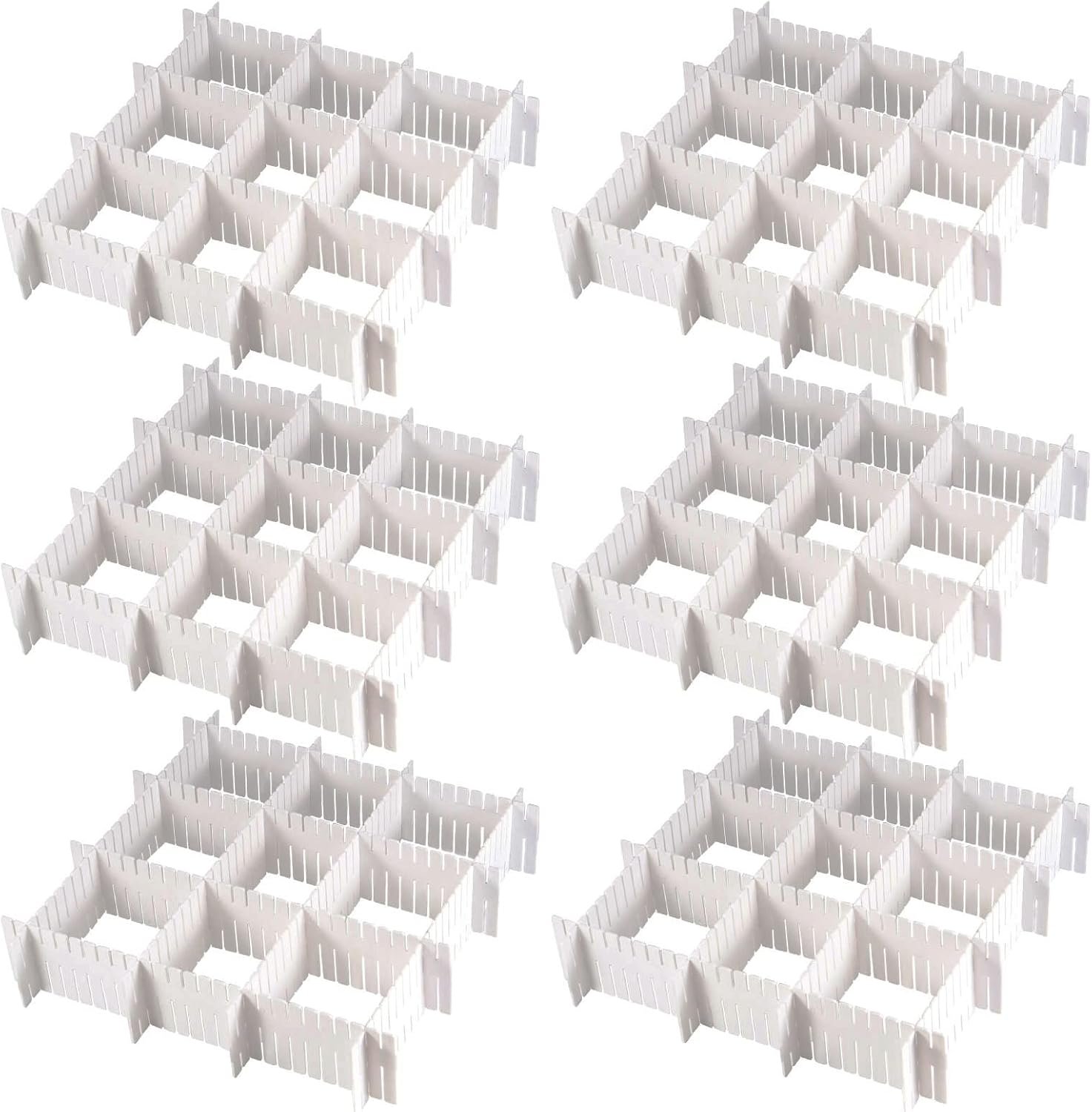 MUKCHAP 72-Piece DIY Grid Drawer Organizer, 12.6 Inch Adjustable Drawer Dividers for Sock, Underwear, Scarf, White