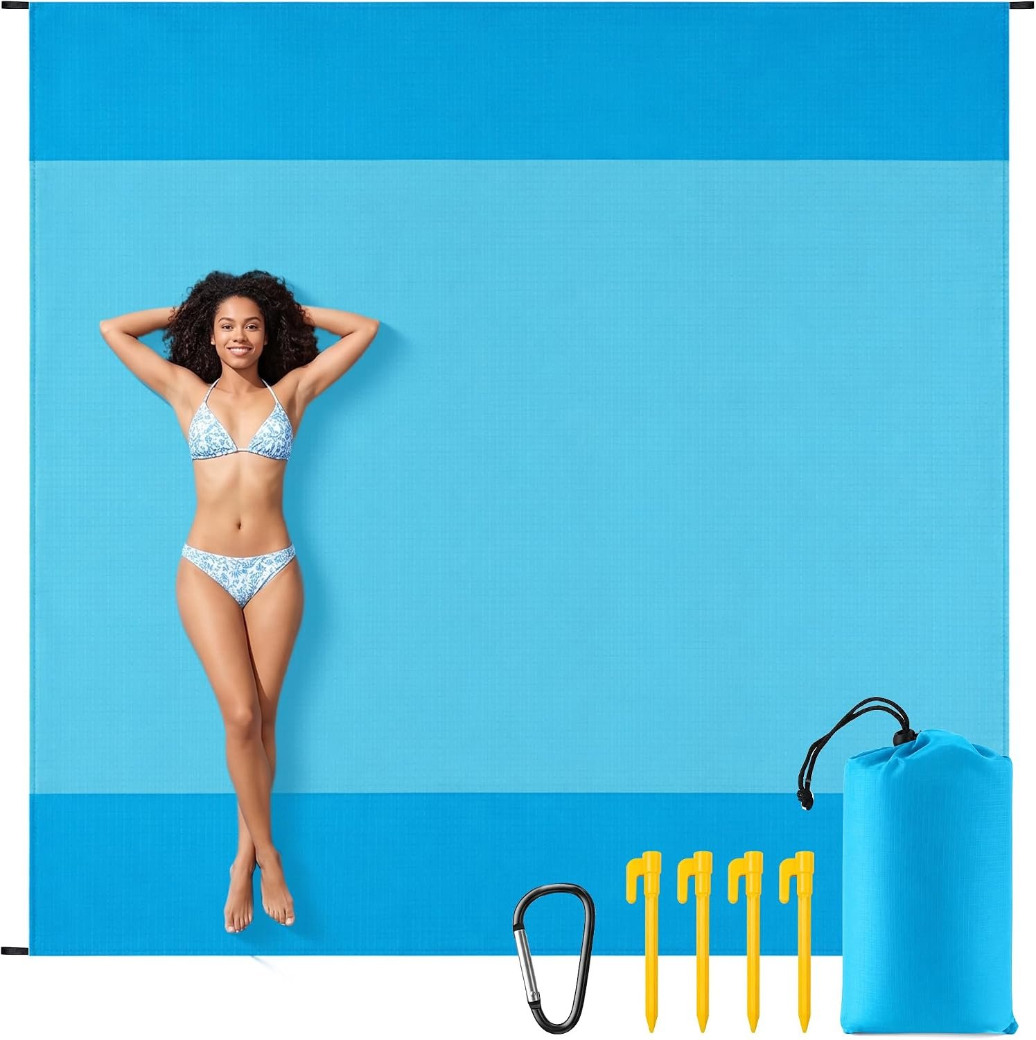 Extra Large Sandproof Beach Blanket 120x108IN for 1-8 Adults