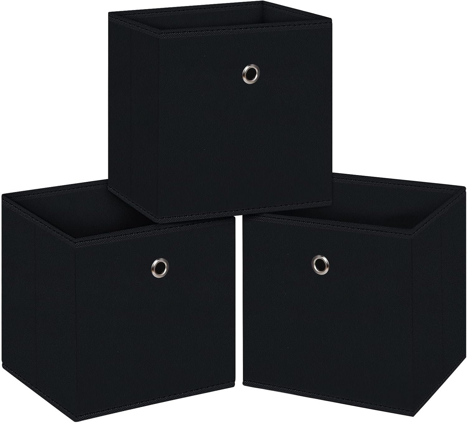 Black Foldable Storage Cubes Bins ,11 Inch Cloth Storage Cube Fabric Storage Box Cubes Organizer Baskets with Handles for Home Organizer Set of 3 (Black)
