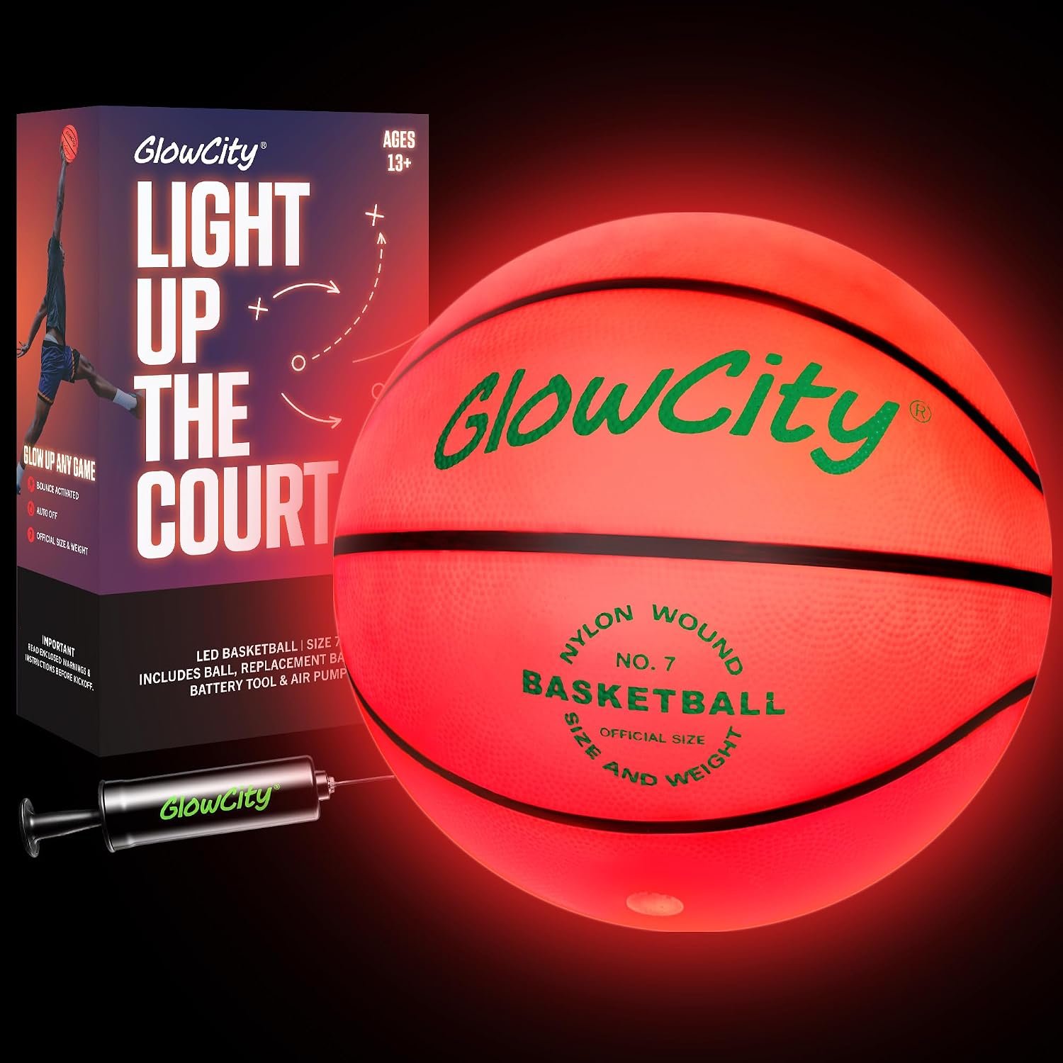 GlowCity Glow in The Dark Basketball – Size 5, 6, 7 Light Up Ball for Kids, Teens & Adults – Night Outdoor Games – Sports Birthday Gifts Ideas for Boys Ages 6 7 8 9 10 11 12 13 14 15