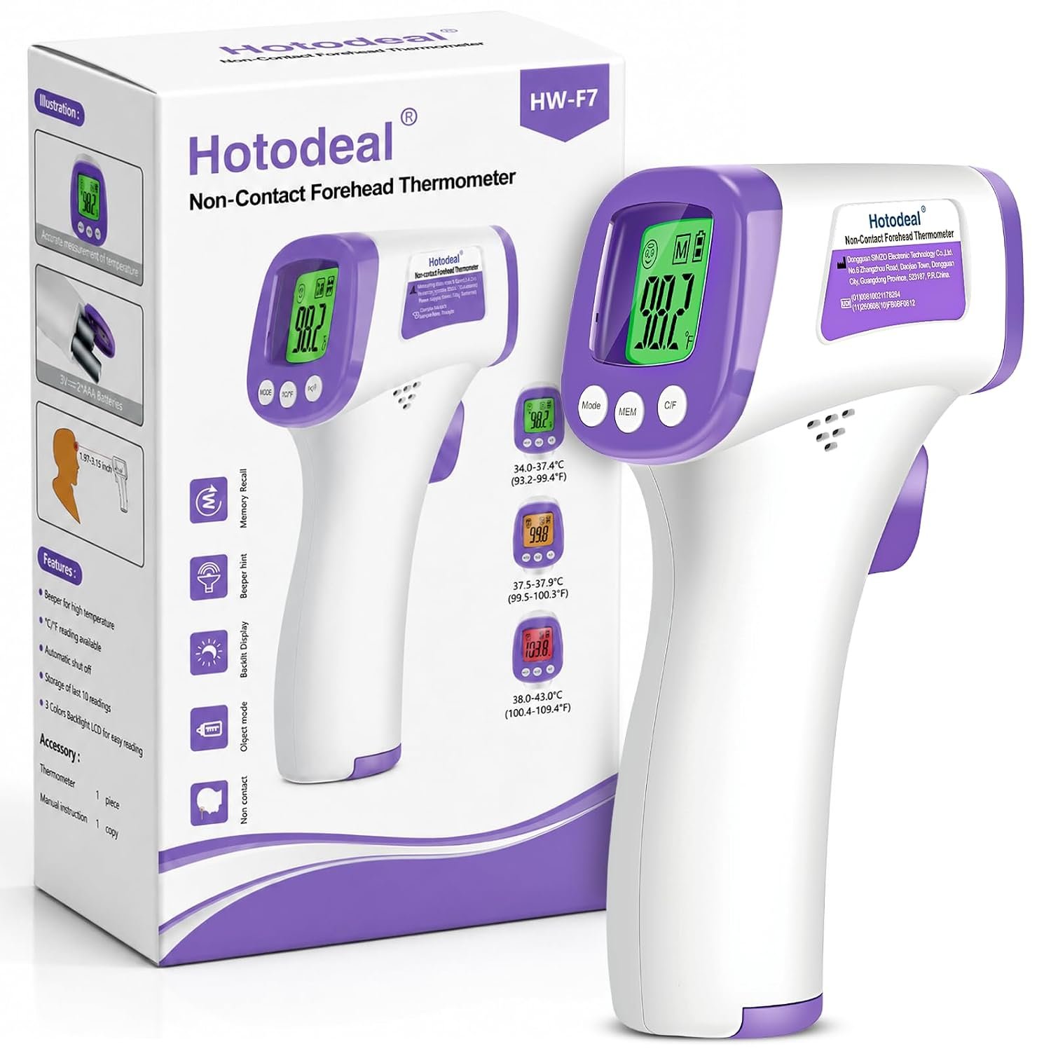 Hotodeal No-Touch Infrared Forehead Thermometer for Adults, Kids & Babies