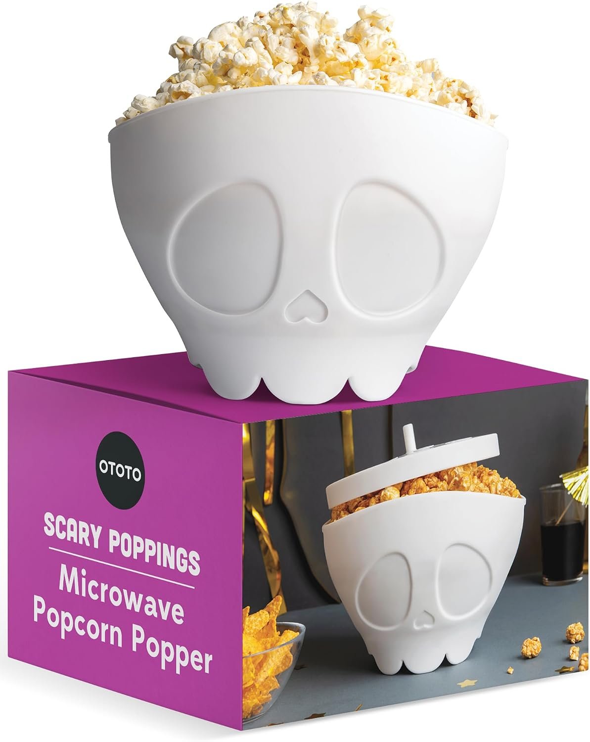 OTOTO New Scary Poppings Microwave Popcorn Popper – Gothic Popcorn Microwave Popper, Silicone Microwave Popcorn, Collapsible Bowl Popcorn Bowls, Halloween Goth Accessories Goth Gifts (White)