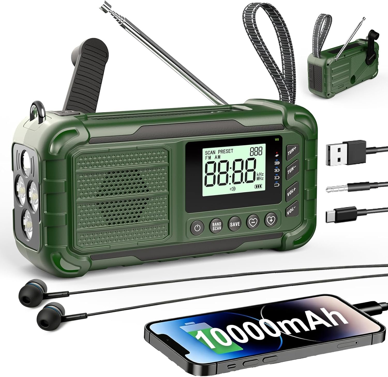 Emergency NOAA Weather Radio, 10000mAh, Solar Hand Crank Radio with AM/FM