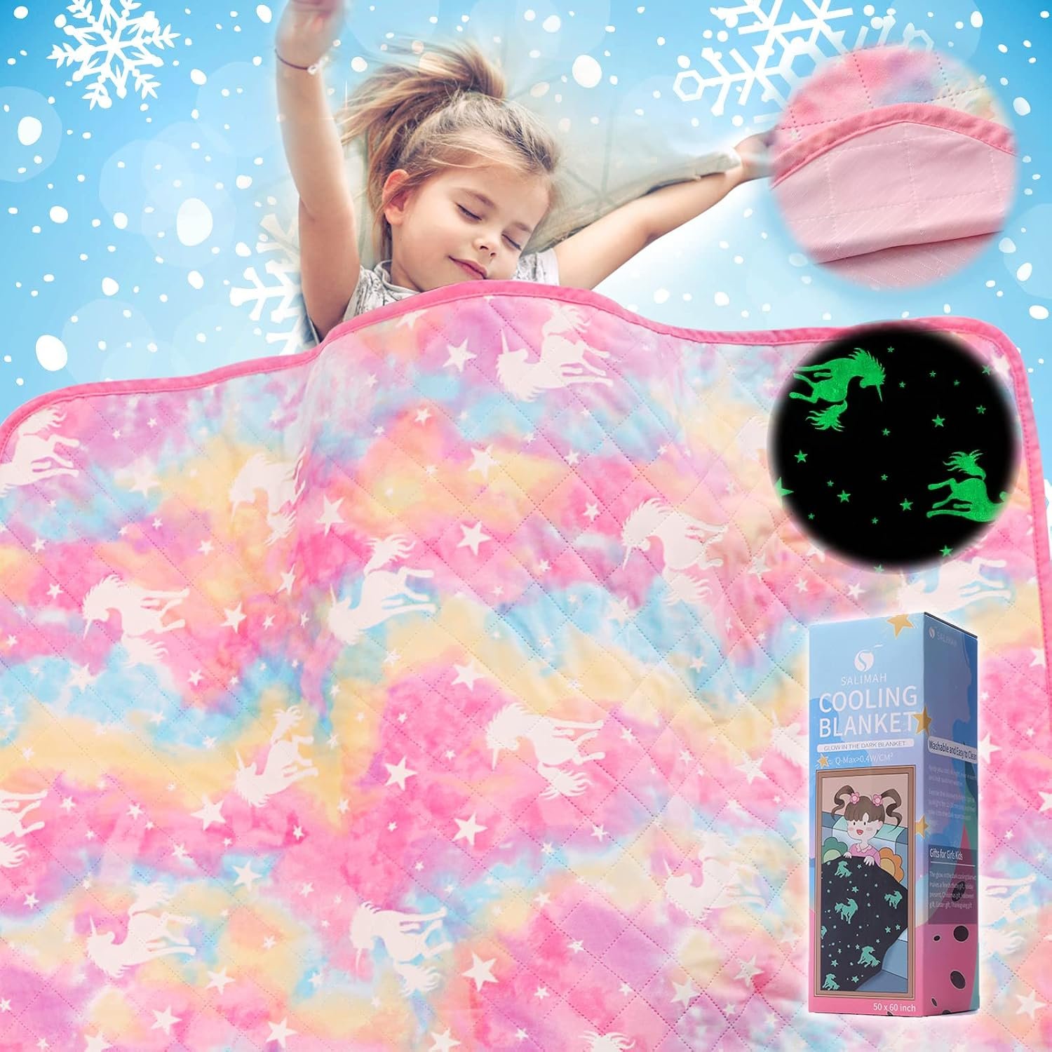 Cooling Blanket for Hot Sleepers,Glow in The Dark Blanket Unicorns Gifts for Girls,Girls Toys for 1-10 Year Old Girl Gifts,Q-Max>0.4 Arc-Chill Cooling Fiber,Soft Blankets for Boy Girl,50x60In
