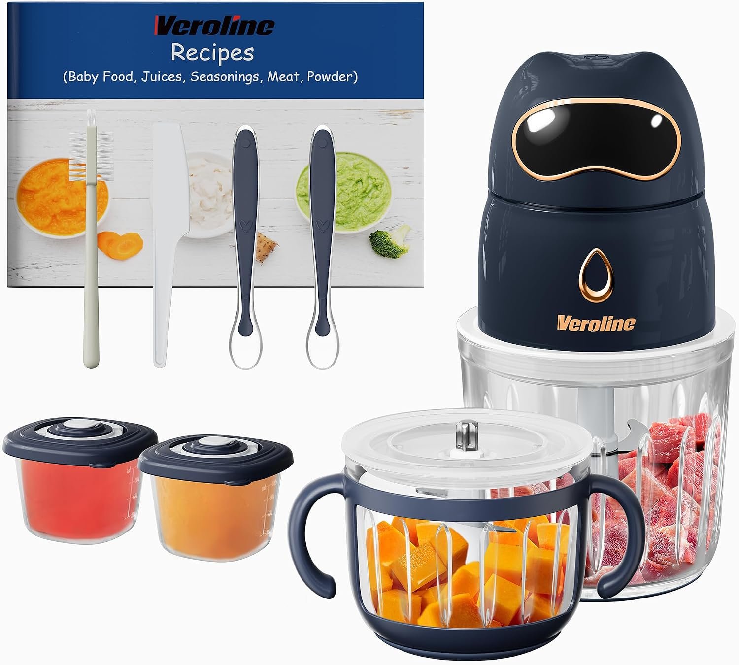 Baby Food Maker, Puree Blender Set with 600ml & 300ml Glass Bowls