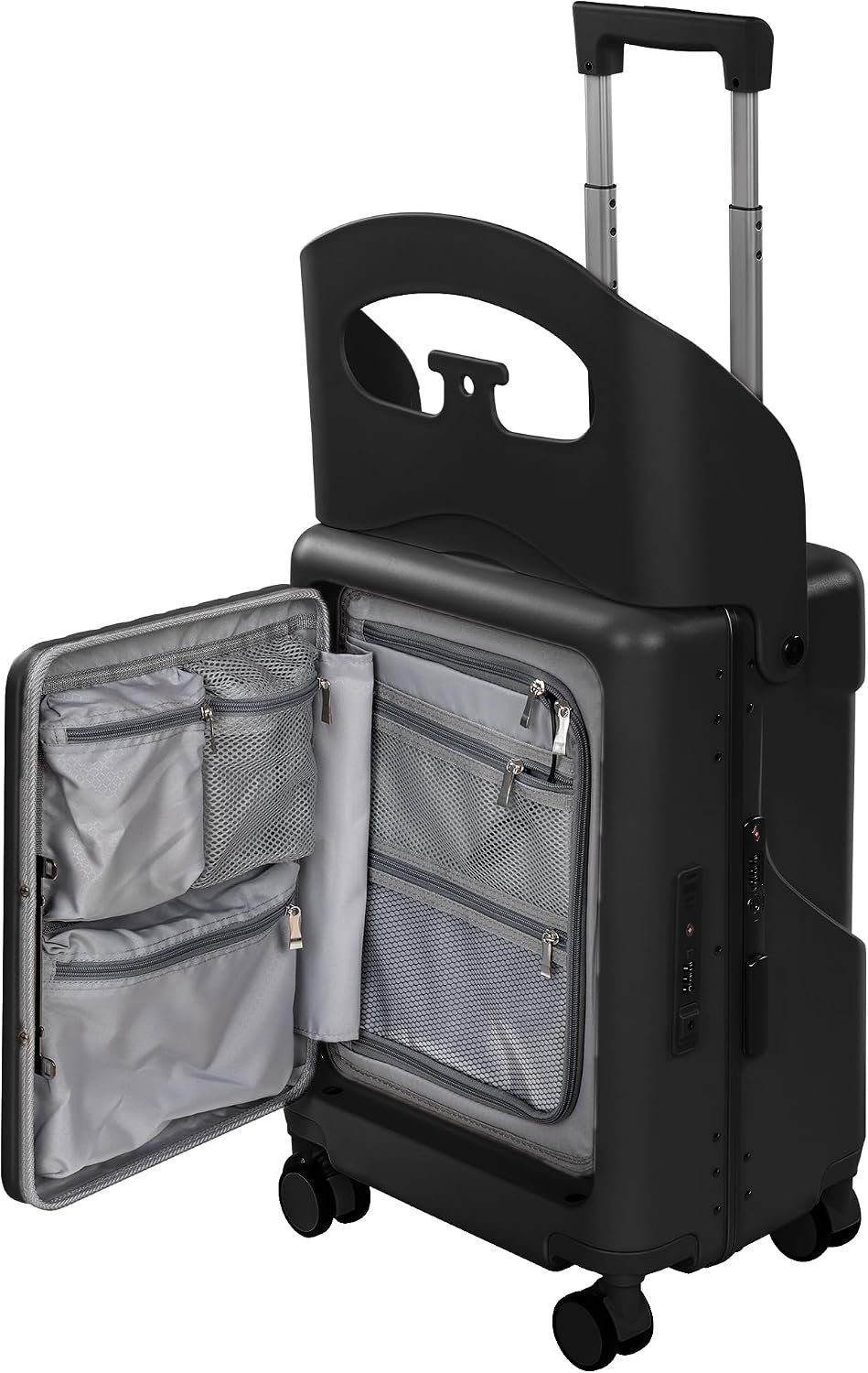 20″ Ride-On Luggage with Child Seat, Hardside Carry-On Suitcase with Front Access Shockproof Silent Spinner Wheels, TSA Lock, Charging Port for Kids & Adults & Busy Moms