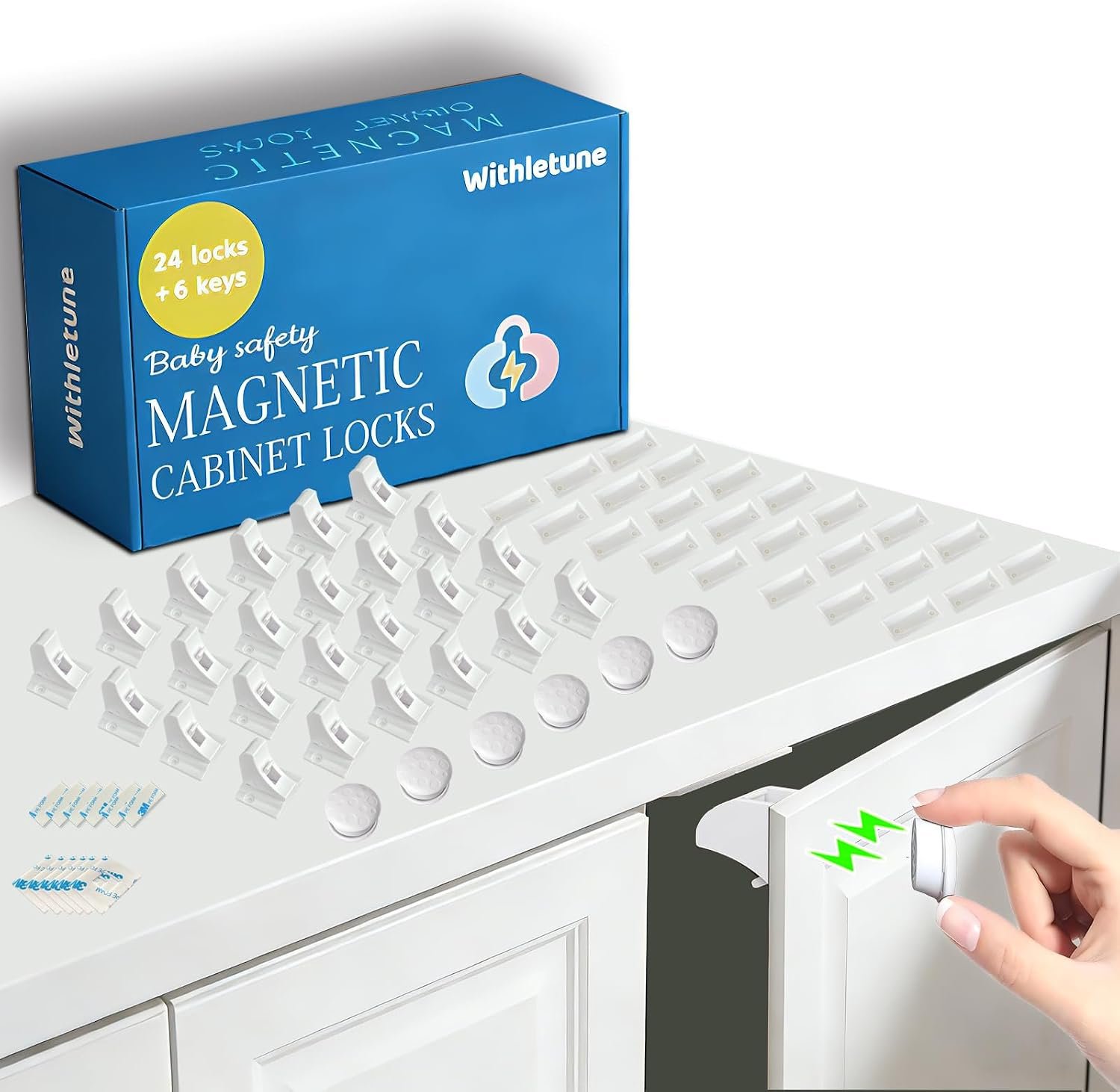 Magnetic Cabinet Locks Baby Proofing（24-Pack with 6-Keys）
