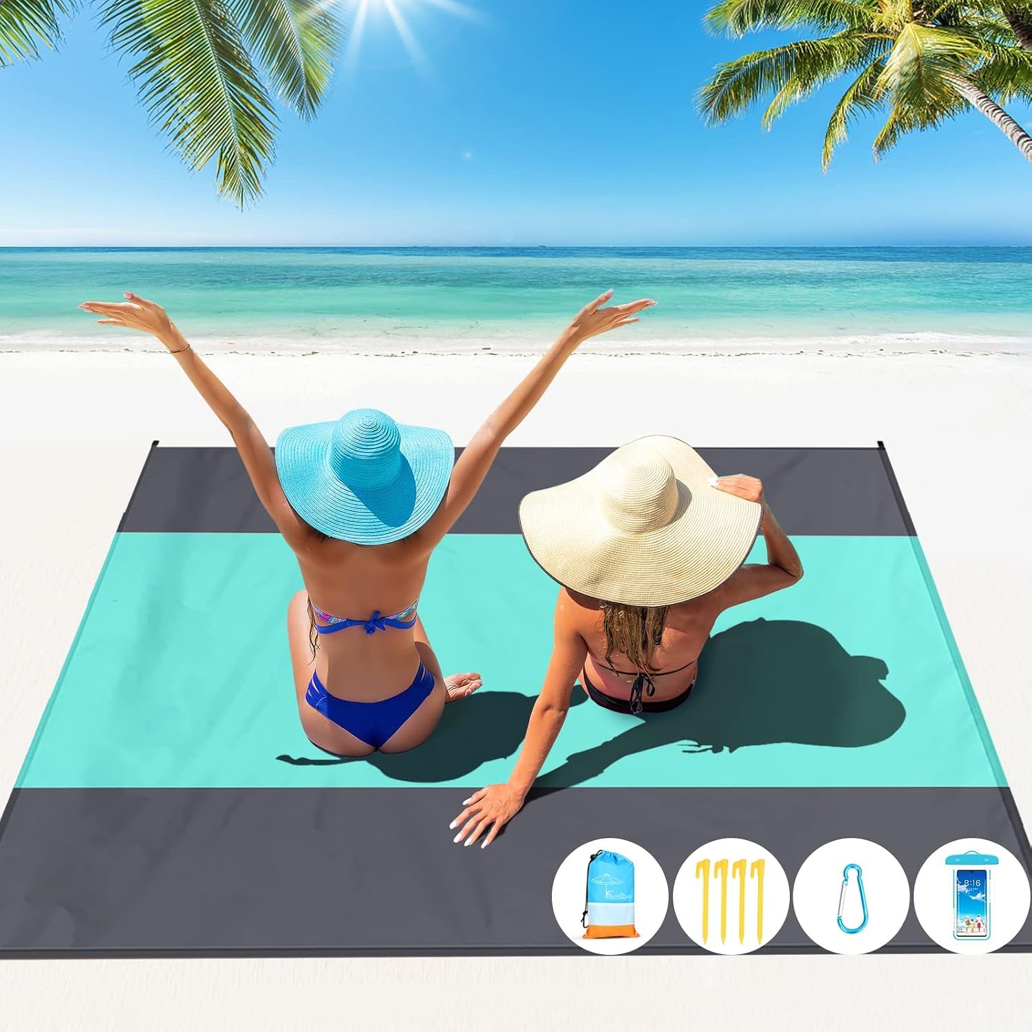 Beach Blanket Waterproof Sandproof 78”X81”/10’X9′ Oversized Big Blanket