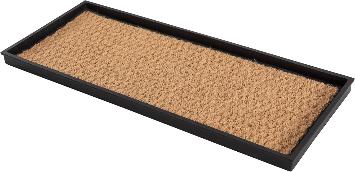 Anji Mountain Heavy Duty Waterproof Rubber Shoe Storage Mat Organizer/Boot Storage Multi Use for Entryway with Coir, Tan Insert, Fits 3 Pair (34.5″ Wide)