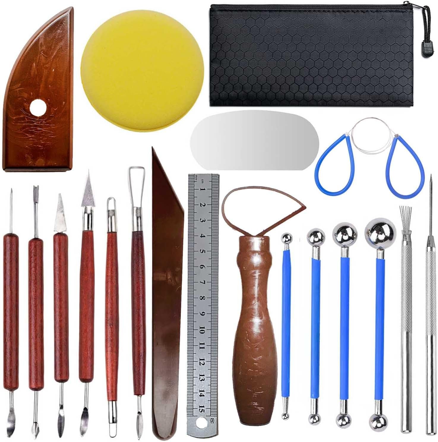 Langqun Clay Sculpting Tools,20Pcs Pottery Tools Kit, Polymer Clay Tools,Pottery Ribs, Air Dry Clay Tools for Sculpting, Modeling, Carving, Modeling