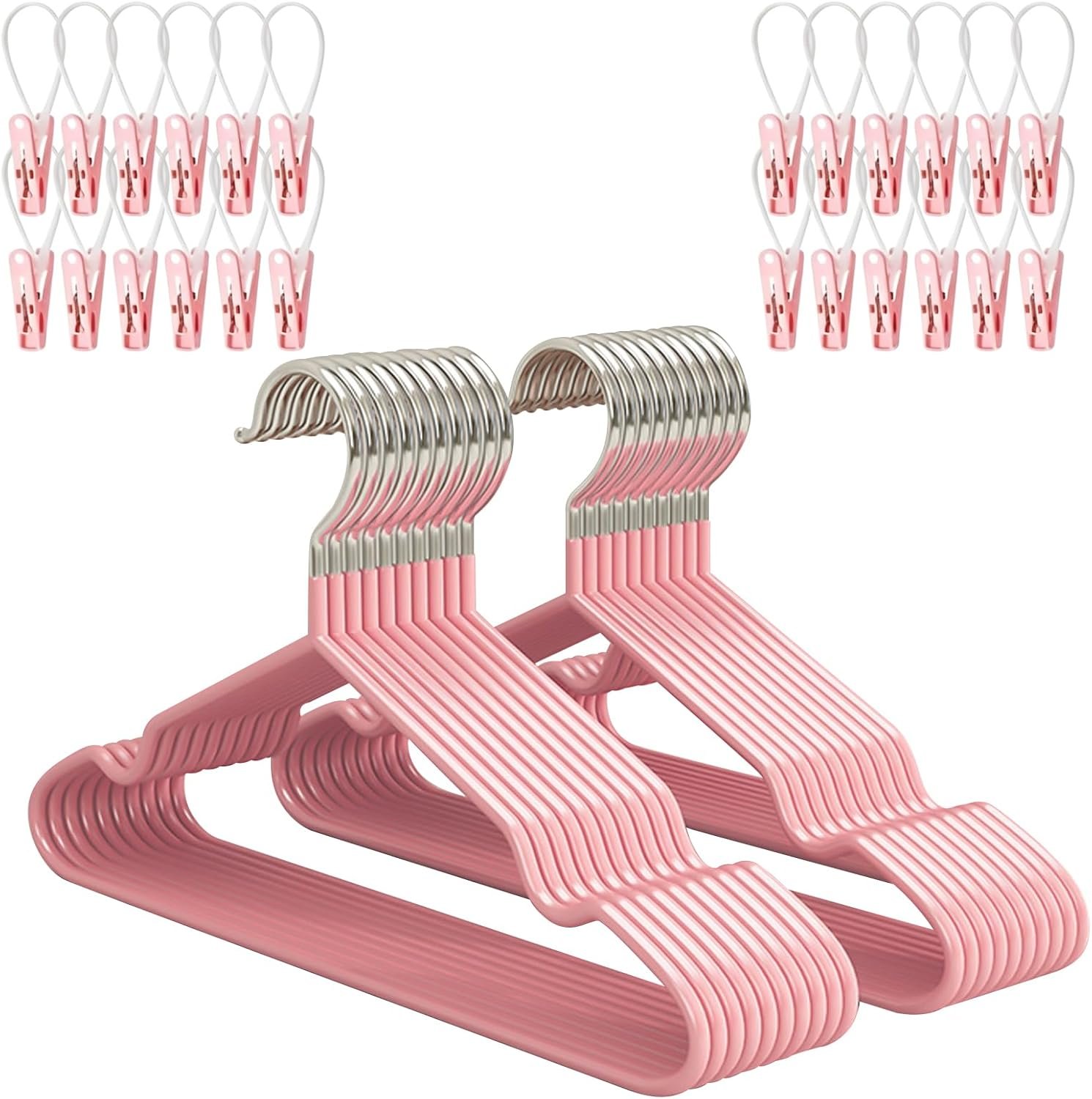 50 Pack Pink Velvet Baby Hangers with 24 Clips Clothes Hangers 11 in Non-Slip Space Saving Slim Felt Hanger for Coat Dress Shirt