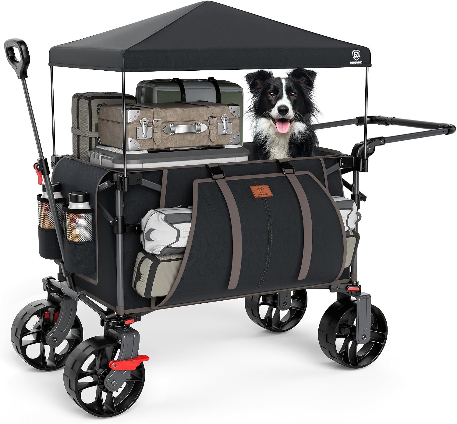 EVER ADVANCED Folding Push Wagon with Canopy, Shopping Cart with Brakes