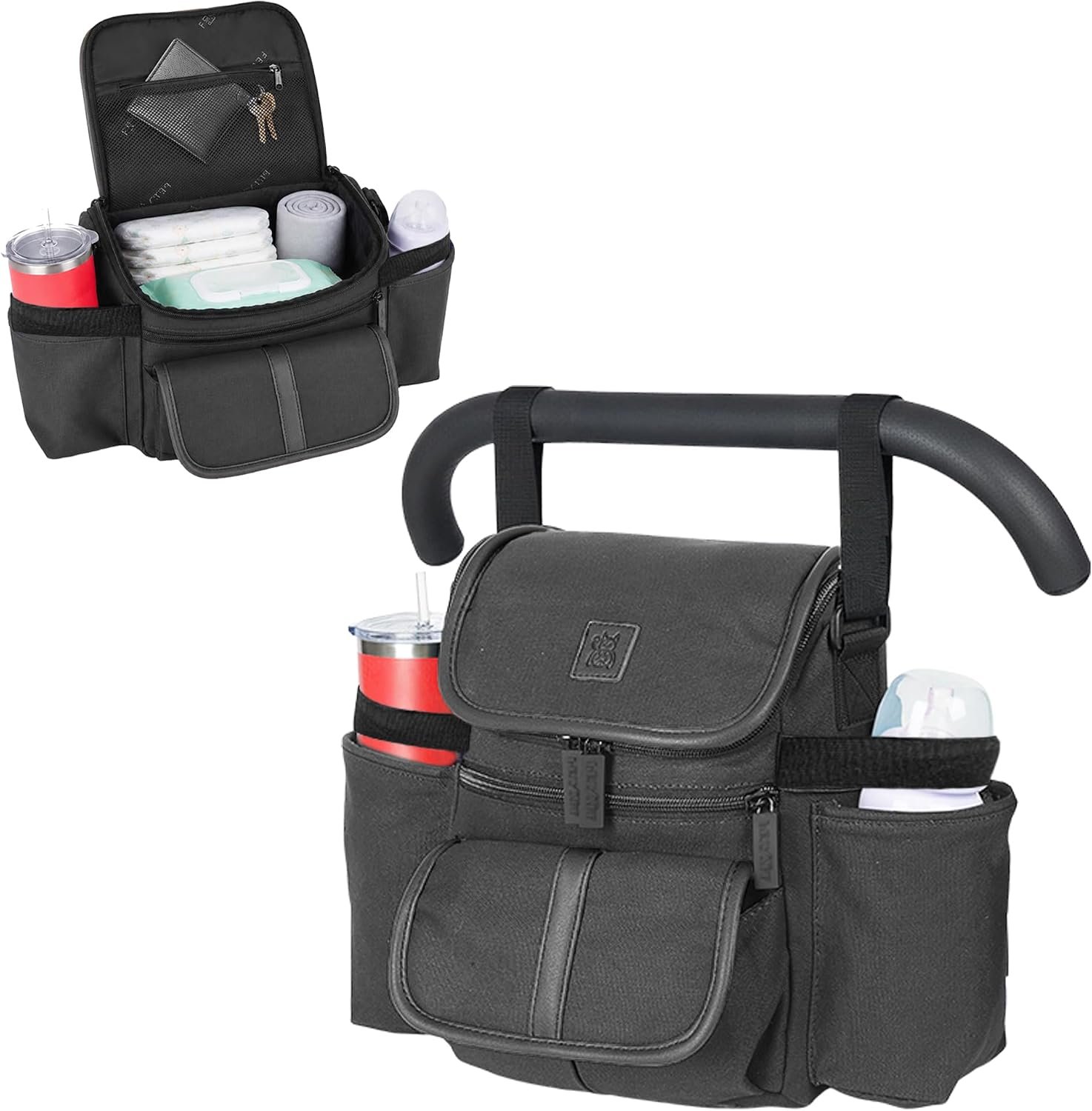 NT·hut Baby Stroller Organizer with 2 Wide Cup Holders and Multiple Pockets