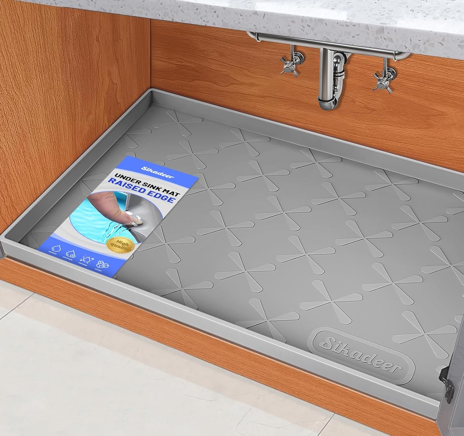SIKADEER Waterproof Under Sink Mat 34″ x 22″, Silicone Mat Kitchen liner
